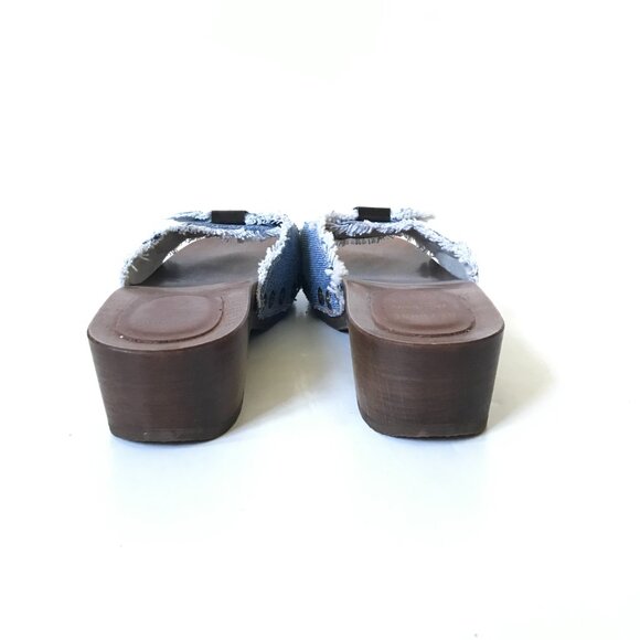 NEW Re/Done x Dr Scholl's Sandals Womens 36 6 Blue Washed Denim Wood Sole Buckle - Picture 8 of 11